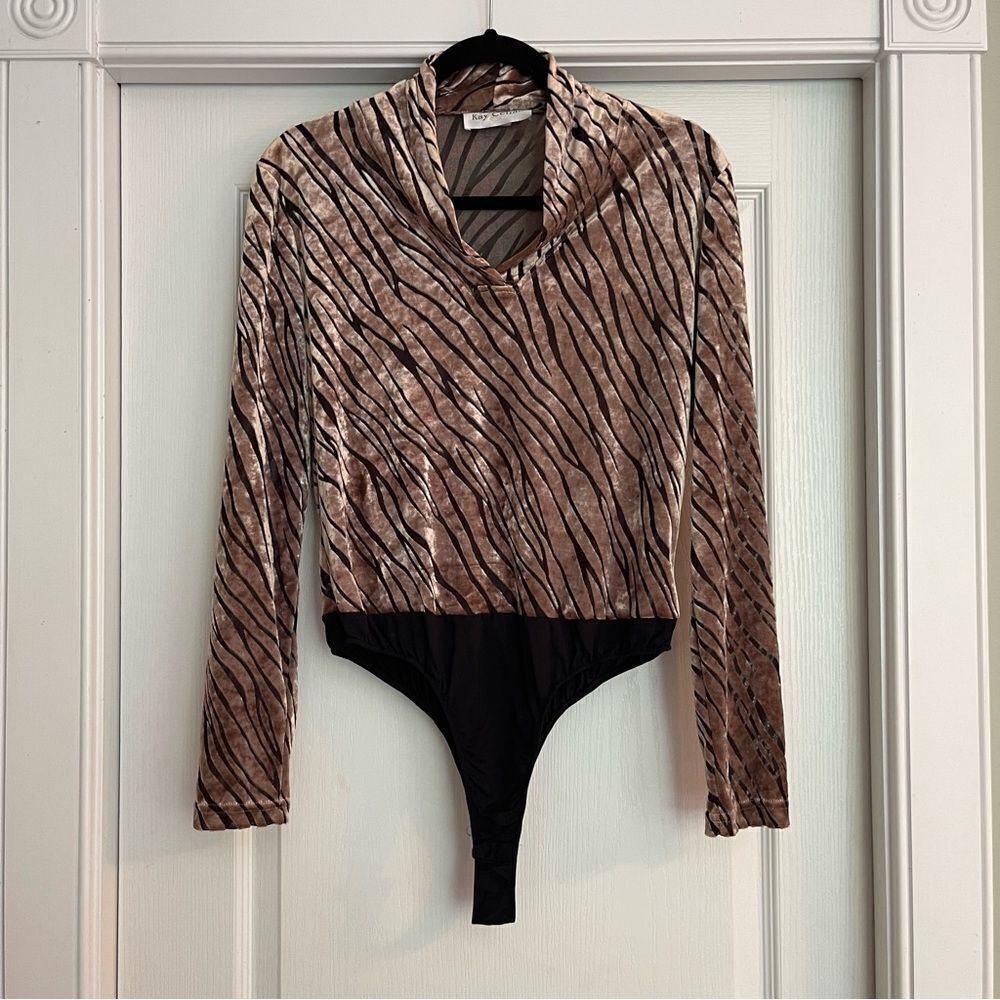 Cream/Brown and Black Velvet Zebra Print Bodysuit